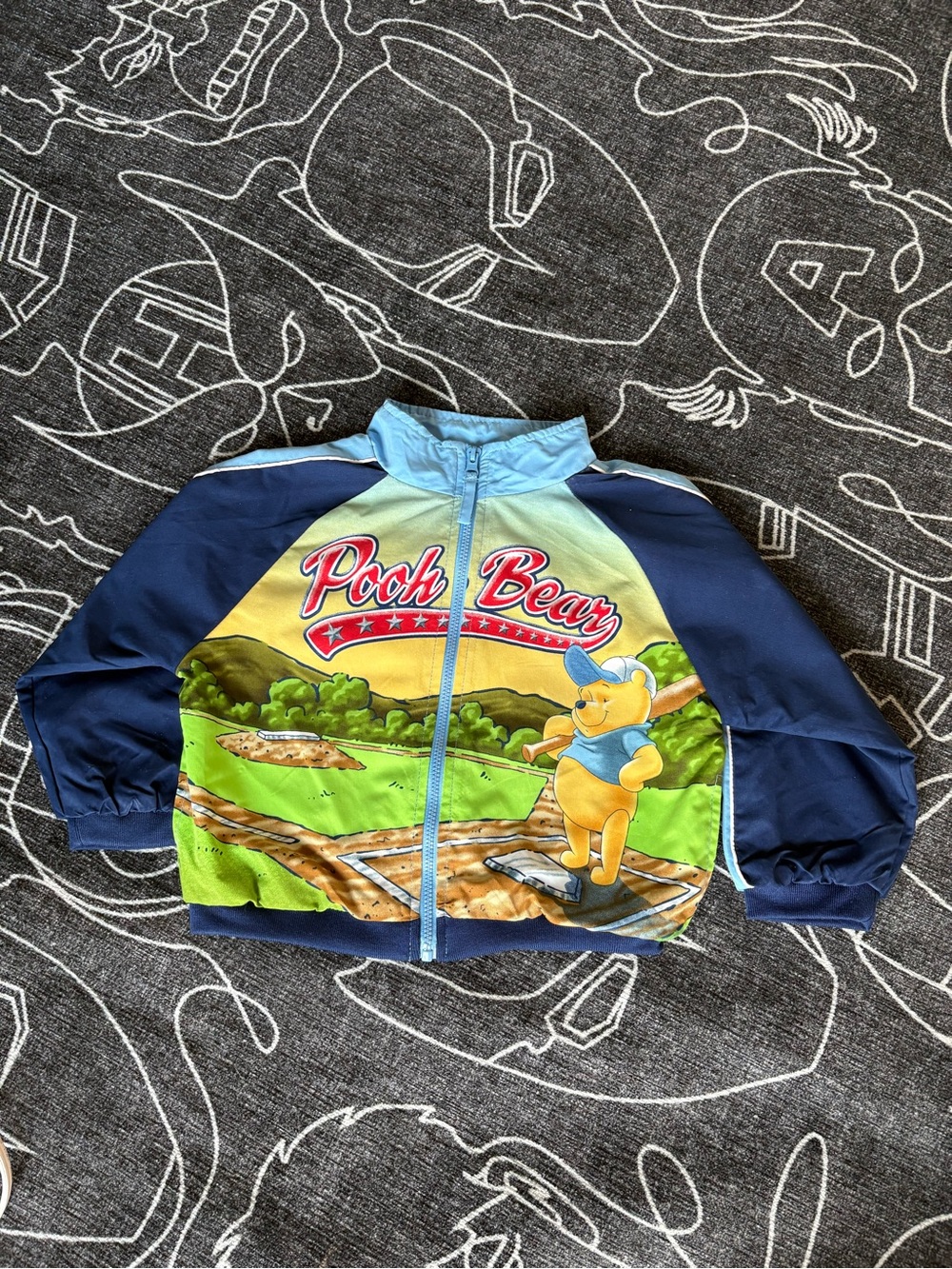 Disney Pooh Bear Navy Blue Yellow Green Zip-Up Kids Jacket